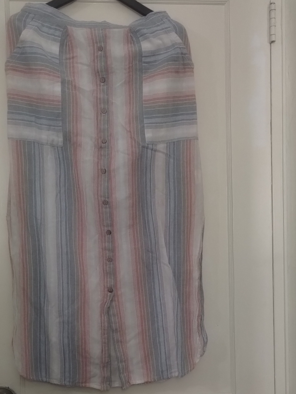 Striped Button-Front Midi Skirt in Pastel Blue and Pink